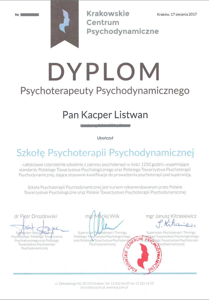 Szkołapsychodynamiczna Psychoterapia Kacper Listwan